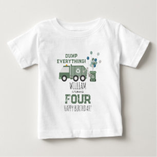 Cute Green Recycling Truck Kids Name Age Birthday Baby T-Shirt