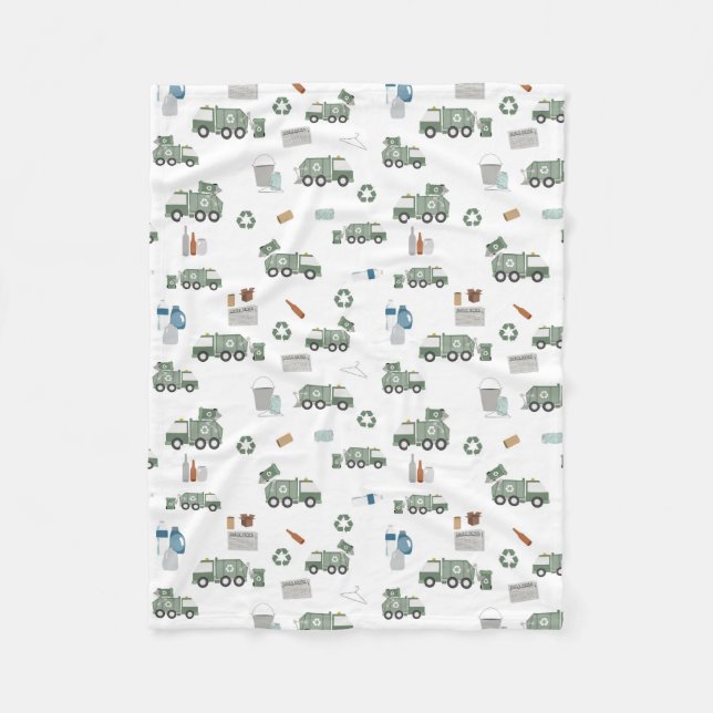 Cute Green Recycling Truck Kids Vehicles Pattern Fleece Blanket (Front)