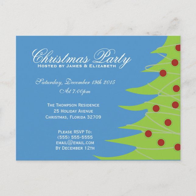 Cute Green Red and Blue Christmas Party Invitation Postcard (Front)