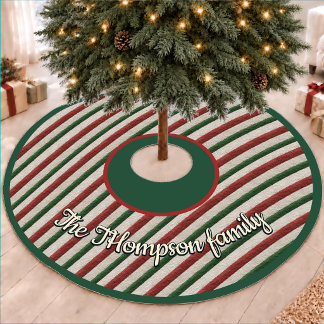 Cute Green Red Festive Christmas Striped Fleece Tree Skirt