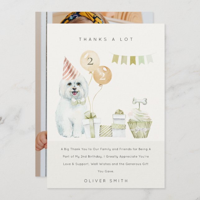 Cute Green Rust Dog Any Age Birthday Photo Party Thank You Card (Front/Back)