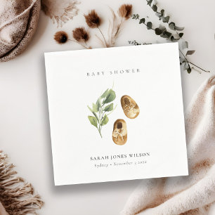 Cute Green Rust Orange Shoes Foilage Baby Shower Napkin