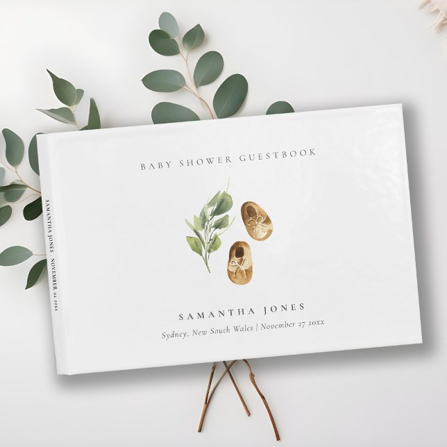 Cute Green Rust Orange Shoes Foliage Baby Shower Guest Book (Creator Uploaded)