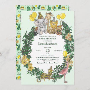 Cute Green Safari Animals Boy Baby Shower Invitation