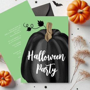 Cute Green Script Pumpkin Halloween Party Invitation