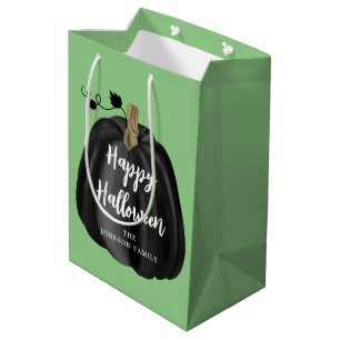 Cute Green Script Pumpkin Happy Halloween  Medium Gift Bag