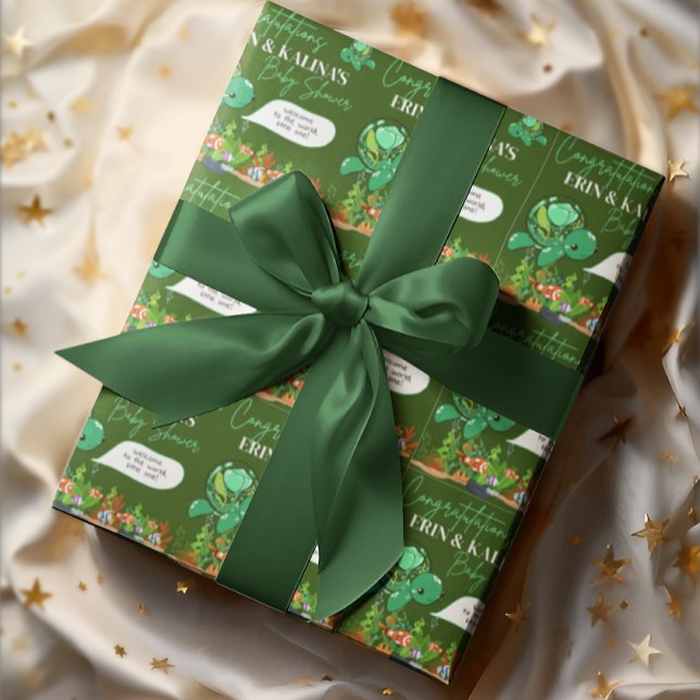 Cute Green Sea Turtle Baby Shower Wrapping Paper (Creator Uploaded)