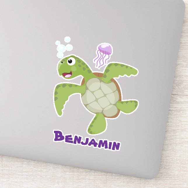 Cute green sea turtle happy cartoon illustration (Detail)