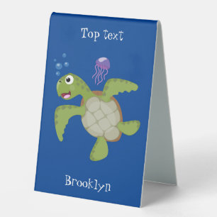 Cute green sea turtle happy cartoon illustration