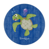 Cute green sea turtle happy cartoon illustration