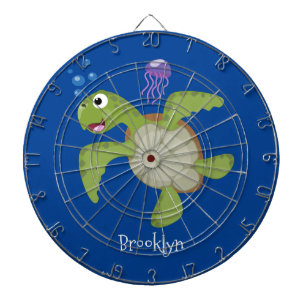 Cute green sea turtle happy cartoon illustration dartboard