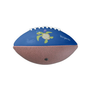 Cute green sea turtle happy cartoon illustration football