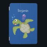 Cute green sea turtle happy cartoon illustration iPad mini cover<br><div class="desc">This happy green sea turtle is blowing bubbles! Drawn in cute cartoon illustration style.</div>