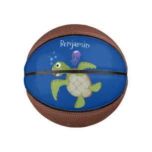 Cute green sea turtle happy cartoon illustration mini basketball