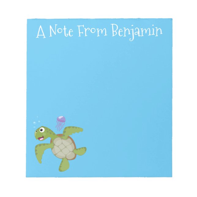 Cute green sea turtle happy cartoon illustration notepad (Front)