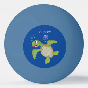 Cute green sea turtle happy cartoon illustration ping pong ball