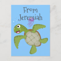 Cute green sea turtle happy cartoon illustration