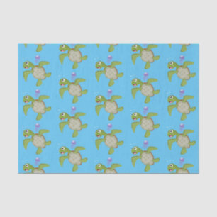 Cute green sea turtle happy cartoon illustration tissue paper