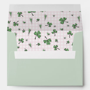 Cute Green Shamrock and Pink Gingham Envelope