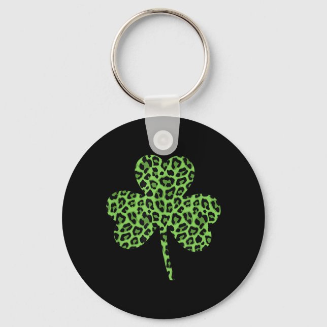 Cute Green Shamrock Leopard Pattern Shirt Top Key Ring (Front)