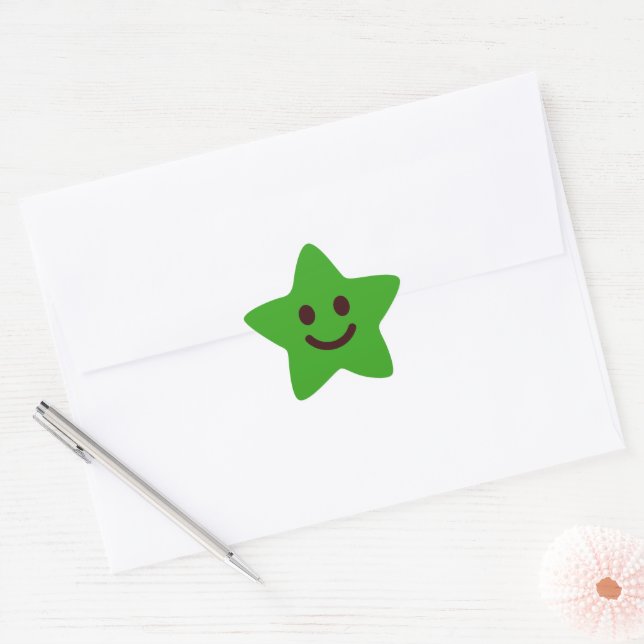 Cute Green Smiley Face Classic Star Sticker (Envelope)