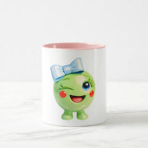 Cute Green Smiley Illustration Mug