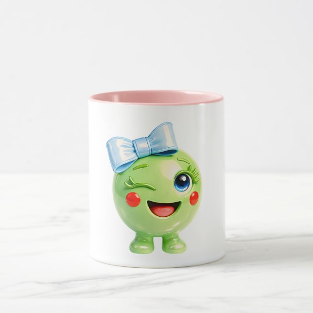 Cute Green Smiley Illustration Mug (Center)