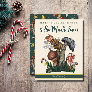 Cute Green Snail Mushrooms Good Vibes Christmas  Holiday Card