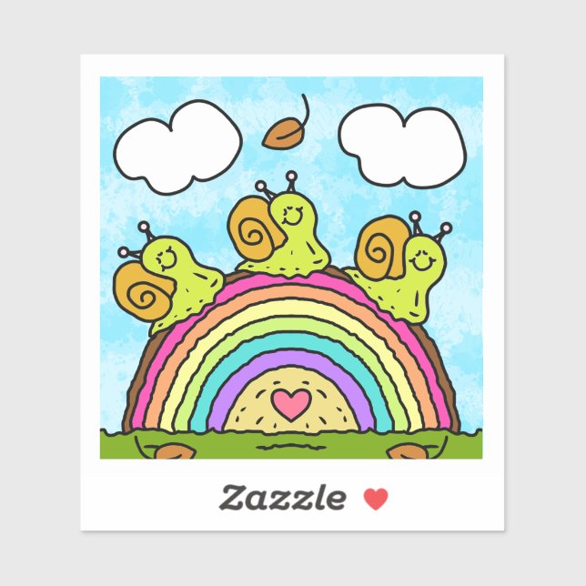 Cute Green Snails Crossing Rainbow Log Vinyl (Sheet)
