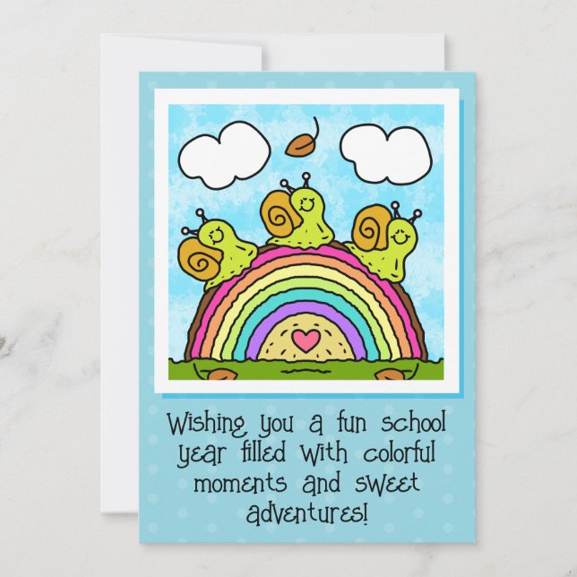 Cute Green Snails Rainbow Log Back To School Card (Front)