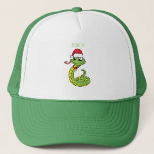 Cute green snake with santa hat cartoon