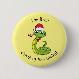 Cute green snake with santa hat cartoon 6 cm round badge