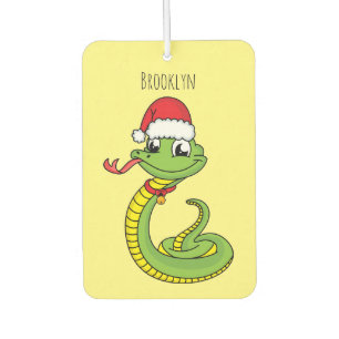 Cute green snake with santa hat cartoon car air freshener