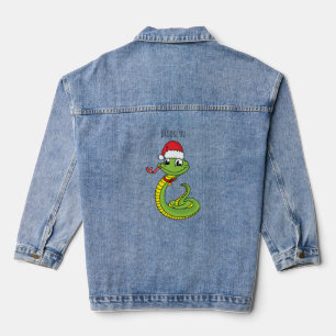 Cute green snake with santa hat cartoon denim jacket