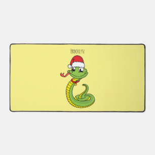 Cute green snake with santa hat cartoon desk mat