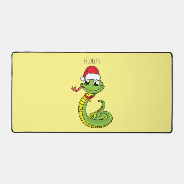 Cute green snake with santa hat cartoon desk mat (Front)