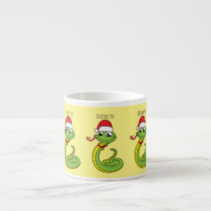 Cute green snake with santa hat cartoon  espresso cup