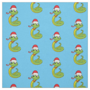 Cute green snake with santa hat cartoon  fabric