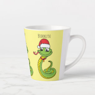 Cute green snake with santa hat cartoon latte mug