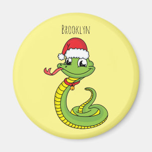 Cute green snake with santa hat cartoon magnet