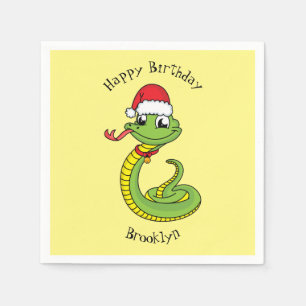 Cute green snake with santa hat cartoon napkin