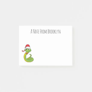 Cute green snake with santa hat cartoon post-it notes