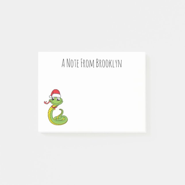 Cute green snake with santa hat cartoon post-it notes (Front)