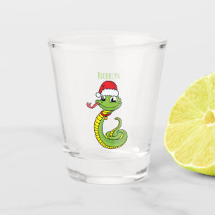 Cute green snake with santa hat cartoon shot glass