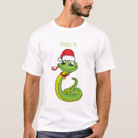 Cute green snake with santa hat cartoon