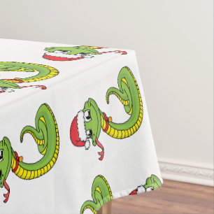 Cute green snake with santa hat cartoon tablecloth