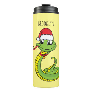 Cute green snake with santa hat cartoon thermal tumbler