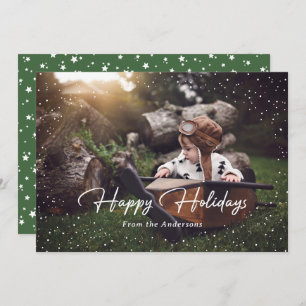 Cute Green Snow Stars Photo Holiday Card