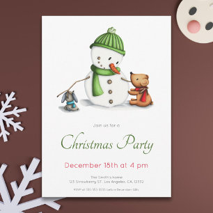 Cute Green Snowman Christmas Party Invitation