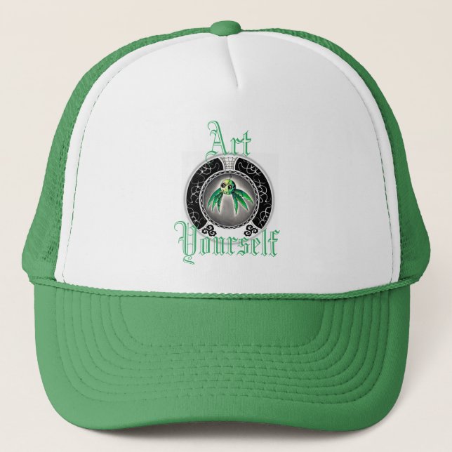 Cute Green Spider Trucker Hat (Front)